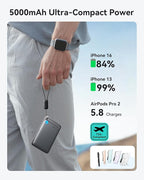 INIU Magnetic Portable Charger, Slim Qi2 Certified 5000mAh 20W Magnetic Power Bank, USB C in&Out Wireless Battery Pack Phone Charger, Only for iPhone 16/15/14/13/12 Series, Blue