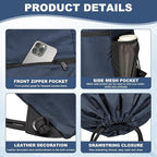 HOLYLUCK Men & Women Outdoor Sport Gym Sack Waterproof Drawstring Backpack Bag (Standard with drawstring, Navy Blue)