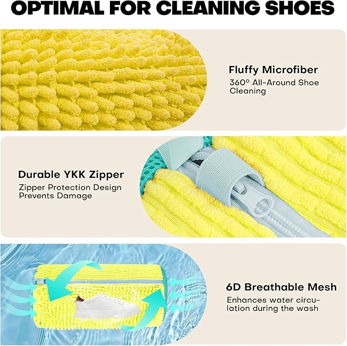Shoe Washing Machine Bag, 2PC Reusable Laundry Shoe Bag for Washer and Dryer, Sneaker & Tennis shoe laundry bag, Ykk Zipper Multi-Functional Shoe Cleaning Bag (2PCS + 2PCS Yellow)