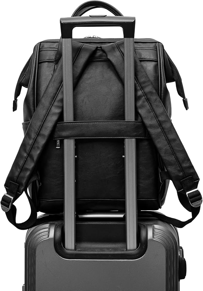 Kinmac Laptop Backpack for Women and Men, Large Capacity Travel Backpack for 15.6 inch Laptop Computer (Black PU)