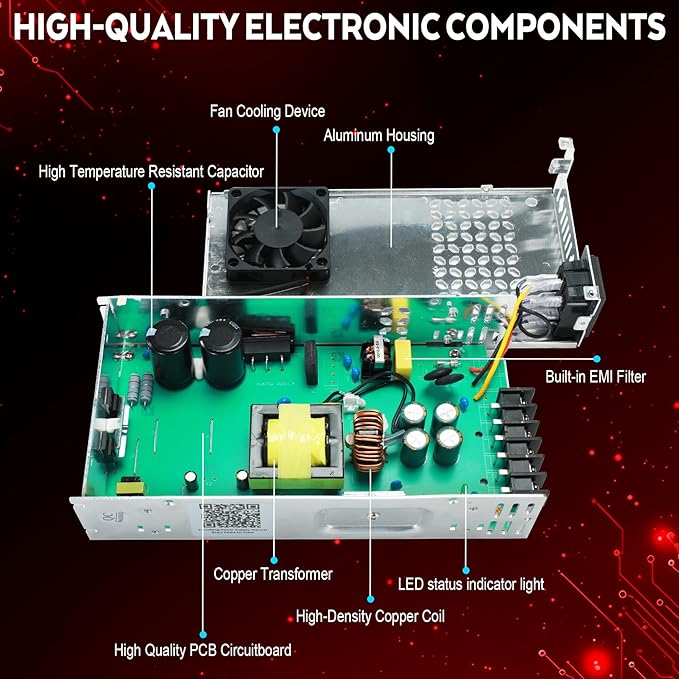 VAYALT 24V 25A 600W DC Switching Power Supply, Universal Regulated Switching AC 110V/220V to DC 24V Transformer, 24V Power Supply for Industrial, CCTV, Computer Project, 3D Printer, LED Strip Light