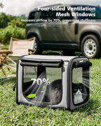 Pecute Dog Car Carrier Light Weight 19.7×16.9×14.8in, Dog Carrier Easy to Assemble, Dog Car Crate Portable and Breathable,Pet Carrier for Indoor and Outdoor, Dog Travel Crate with Curtain Gray