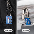 Brinks TSA Accepted Indicator Luggage Lock, Blue - Resettable 3-Dial Combination, 1.5 inch Long Cable Shackle, New More Secure TSA008 Key, 4 Pack