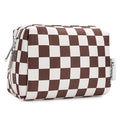 Narwey Small Checkered Makeup Bag for Purse Mini Cosmetic Bag Travel Makeup Pouch Zipper Pouch Cute Make up Bags with Compartments for Women Girls (Dark Checkerboard, Small)