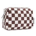 Narwey Small Checkered Makeup Bag for Purse Mini Cosmetic Bag Travel Makeup Pouch Zipper Pouch Cute Make up Bags with Compartments for Women Girls (Dark Checkerboard, Small)