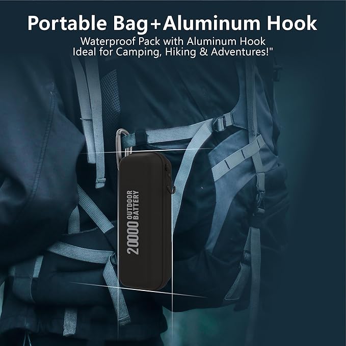 20,000mAh Rugged Power Bank with Fast Charge USB-C PD, IP68 Waterproof Shockproof, Includes 420lm Bright Camping Lantern, Tactical Outdoor Charger for Hiking Camping Survival Emergency