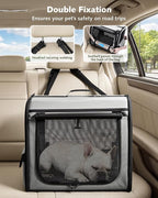 Dog Car Carrier Light Weight 24×17.7×20.5in, Dog Carrier Easy to Assemble, Dog Car Crate Portable and Breathable, Foldable Pet Carrier for Indoor and Outdoor, Dog Travel Crate with Curtain Gray