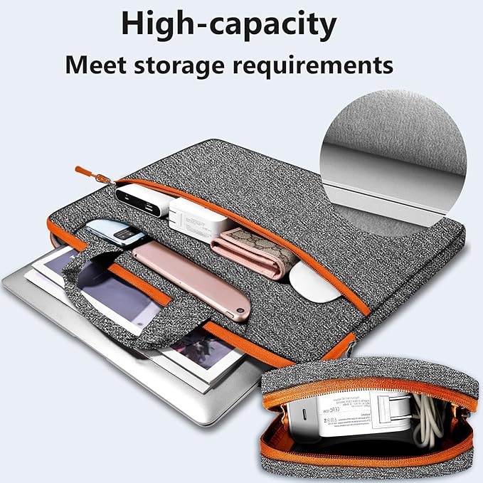 Hseok Laptop Shoulder Bag 13-14 inch Shockproof Water-Resistant HandBag with Small Case Compatible with MacBook Pro/Neo 14" M5/M4/M3/M2/M1, Mac Air/Pro 13.3", XPS 13/14, Most 13"-14" PC,Gray-orange