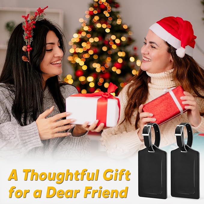 Travelambo Luggage Tags for Suitcases Faux Leather Privacy Protection 3 Pack Bag Tags Travel Accessories Essential, Black