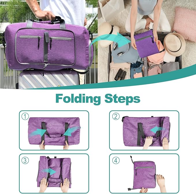 Dimayar 85L Travel Duffle Bag for Men Women - Foldable Duffel Bag with Shoes Compartment - Overnight Bags Waterproof & Tear Resistant(Purple)