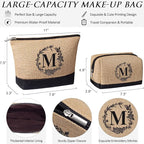 Personalized Gifts for Women Tote Bag, Initial Jute Tote Bag & Makeup Bags Monogrammed Beach Bag w/ Zipper, Mothers Day Birthday Gifts for Women Her Friends Mom Daughter Sister Grandma Teacher Nurse