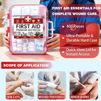 400 Pieces All-Purpose First Aid Kit - Organized Dual-Layer Wall - Professional Medical Kit for Home, Car, Camping, Travel, Office, Outdoor, Business & Sports