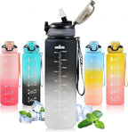 Sports Water Bottle with Straw,32 OZ Water Bottles with Time Marker for Boys and Girls,Simple Modern Water Bottle Plastic Leakproof Bpa Free,Waterbottle for Adults,School,Gym,Outdoor