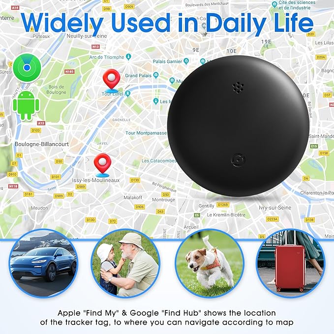 Mini GPS Tracker for Vehicles (Universally for Android & iOS), Hidden Car Location Tracker w/Magnetic Case, Item Finder for Google Find Hub & iOS Find My No Monthly Fees, Black