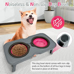 PINVNBY Elevated Dog Bowls Portable Raised Dog Bowl Stand with 2 Collapsible Silicone Food Bowl Non-Slip Travel Bowls for Small Dogs and Cats (14.6" L x 3.9" W x 3.9" H)