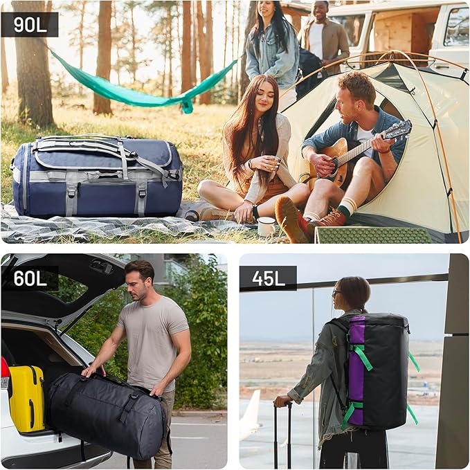 MIER Large Duffel Backpack Sports Gym Bag with Shoe Compartment, Heavy Duty and Water Resistant, Navy Blue, 45L