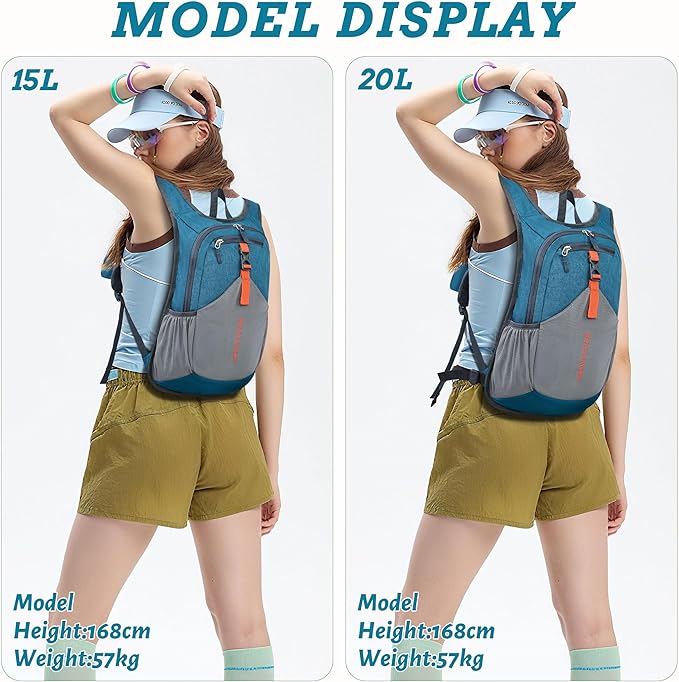 BECOJADDE 20L Small Hiking Backpack for Men Women Foldable Packable Back Pack Ultralight Hiking Daypack for Travel Camping Outdoor, Turquoise
