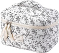 uekeboag Large Travel Quilted Makeup Bag for Women, Floral Cotton Cosmetic Bag, Coquette Aesthetic Floral Toiletry Organizer Bag