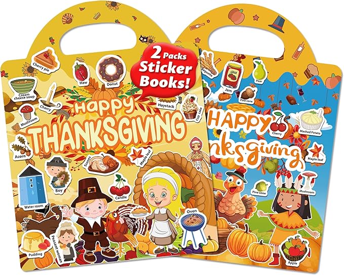 Walenced Reusable Sticker Book for Toddlers, Stickers for Kids, Toddler Sticker Book, Toddler Craft Activities, Toddler Travel Toys Boy Girl Birthday Gifts - Thanksgiving