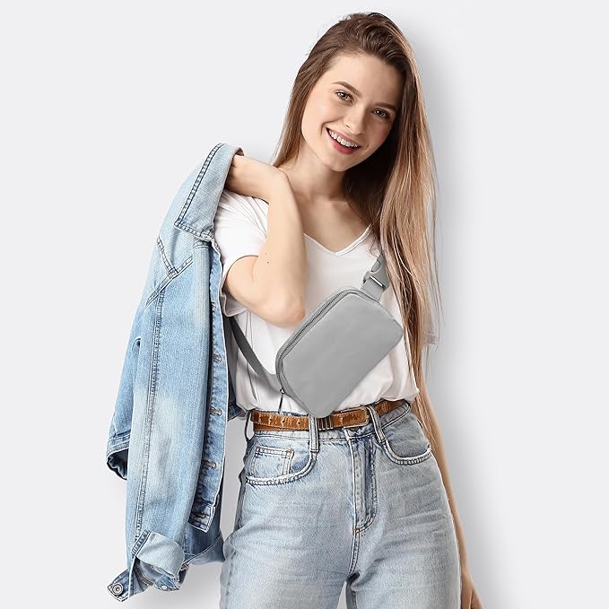 JSJ Mini Fanny Pack for Women & Men,Valentines Day Gifts for Girls Teens Kids Daughter Sister Her,Trendy Stuff Crossbody Bags Cute Everywhere Belt Bags. (Gray)