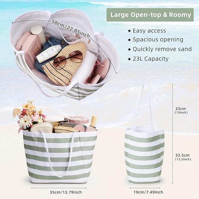 KALIDI Beach Tote Bag Women Large Waterproof Sandproof Shoulder Handbag Packable Grocery Bag Hobo Purse for Picnic Vacation