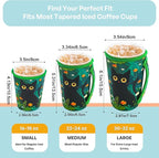 KJQJLY 3 Pack Reusable Iced Coffee Sleeves for Iced Coffee Cups or Drinks Reusable Neoprene Insulated Sleeves for Hot and Cold Drinks from Starbucks, Dunkin, And More (Black Cat)