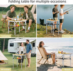 Anbte 2ft Camping Table Foldable, 3 Adjustable Heights High 27.5" Aluminum Small Folding Table with Carrying Handle, Portable, for Outdoor Indoor Picnic Beach BBQ Travel, 24" x 16", Light Oak Grain
