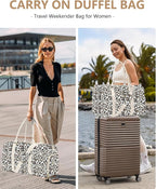 Women Weekender Travel Duffle Bag: Travel Duffel Overnight Bags with Shoe Compartment Large Carry on Tote with Toiletry Bag Weekend Traveling Yoga Gym Hospital Bag for Women with Wet Pocket Leopard