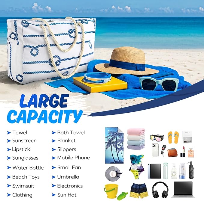 SRISE Large Beach Bag for Women & Men, Beach Bags Waterproof Sandproof, Travel Tote Bag, Swim Pool Bag for Family Outdoor
