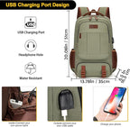 Tzowla Canvas Laptop Backpack, Bag for Men Women,Travel Work Rucksack Fits 17.3 Inch Laptop, Large Capacity Bookbag(Green)