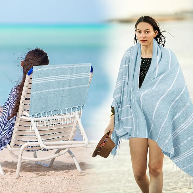 YSYJ Oversized Turkish Beach Towel Giant XXL Beach Towel Quick Dry Sand Free Extra Large Turkish Lightweight XL Beach Blanket for Travel Blue