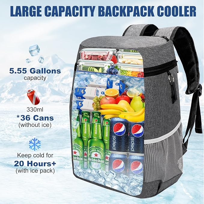 Backpack Cooler Insulated Leak Proof, Lightweight Soft Sided Cooler Backpack for Men Women, Waterproof Beach Cooler Bag Lunch Backpack for Camping Hiking Picnic Fishing Travel Outdoor