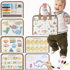 hahaland Montessori Busy Board for Toddlers Boy Toys Birthday Gift - Travel Toys - Dinosaur, Alphabet, Number, Shape, Drawing, Life Skills