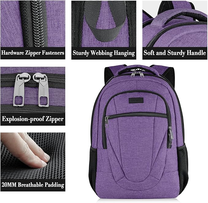 BIKROD Backpack for Women and Men, Extra Large School Backpacks for Teens, Water Resistant Back Pack Fits 17 Inch Laptop, Business Anti Theft Sturdy Computer Bag Gifts, Purple