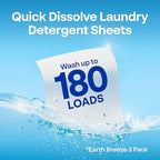 Earth Breeze Laundry Detergent Sheets Fresh Scent - 60 Loads per package. Eco Liquidless Soap - Travel-Friendly for Hot & Cold Cycles, Tackles Tough Stains & Odors - Gentle on Skin, 30 sheets (3 Pack)