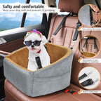 NEEZUKAR Dog Car Seat for Small Medium Dogs,Detachable Washable Dog Booster Seat Under 30lbs, Pet Car Seat Travel Bed with Storage Pockets and Dog Safety Belt(Grey/Brown)
