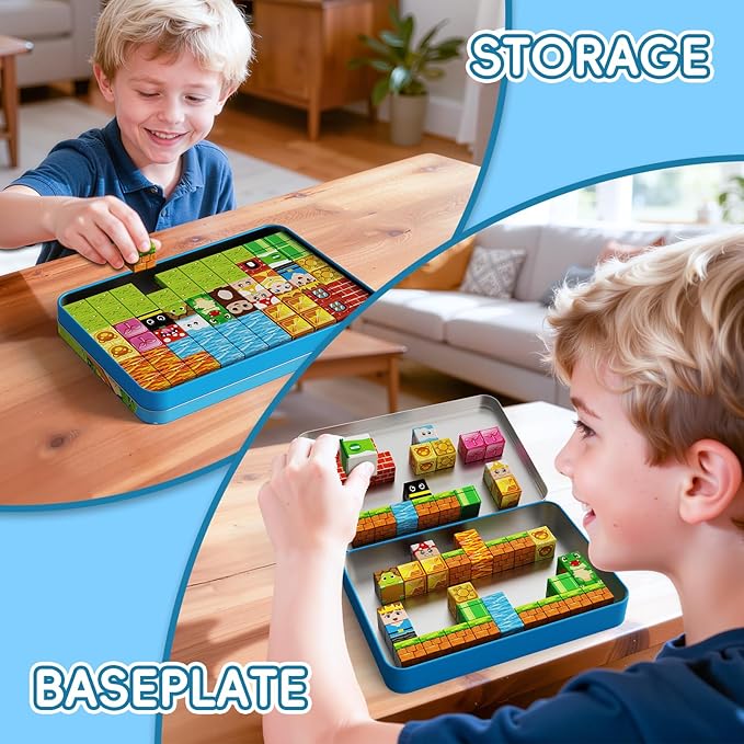 60PCS Mini Magnetic Building Cubes Set, Adventure-themed Magnetic Blocks, Portable Magnetic Travel Blocks with Iron Case, Educational Toy for Kids STEM & Construction Learning for Kids Aged 3+