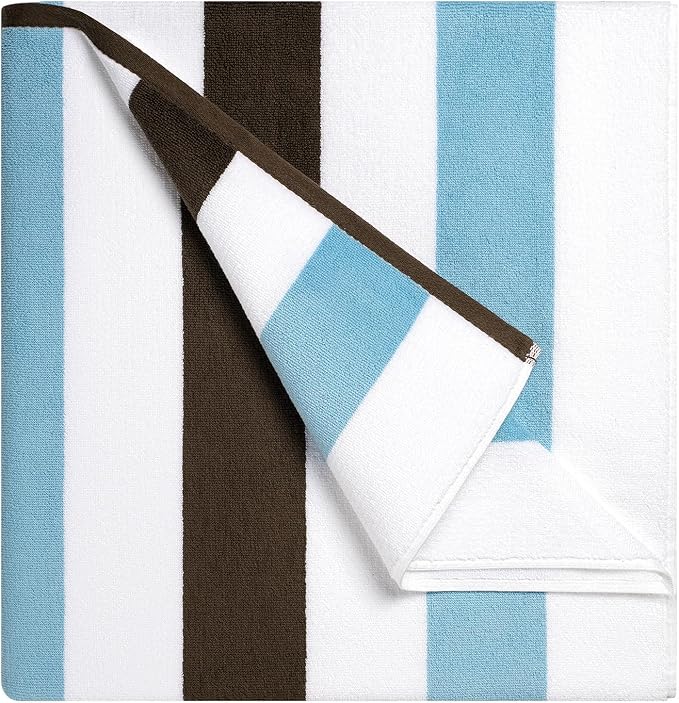 Bornbay Cotton Oversized Beach Towel - Extra Large 40"X70" Big Cute Thick Pool Towel, XL Stitch Beach Towels Striped Blue Brown Swimming Towel for Adults Mens Women