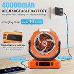 Sireck Camping Fan Rechargeable Portable Fan 12-Inch, 40000mAh Battery Powered Fan with LED Light, Digital Display, Timer, 6 Wind Speeds Cordless USB Desk Fan for Tent, Travel (Orange)