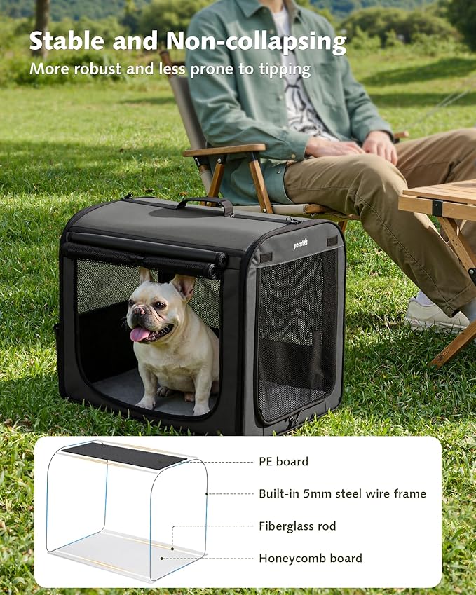 Dog Car Carrier Light Weight, 24×17.7×20.5in Dog Carrier for Cars Easy to Assemble, Dog Cars Crate Portable and Breathable, Foldable Pet Carrier for Outing, Dogs Travel Crate with Curtain Dark Gray