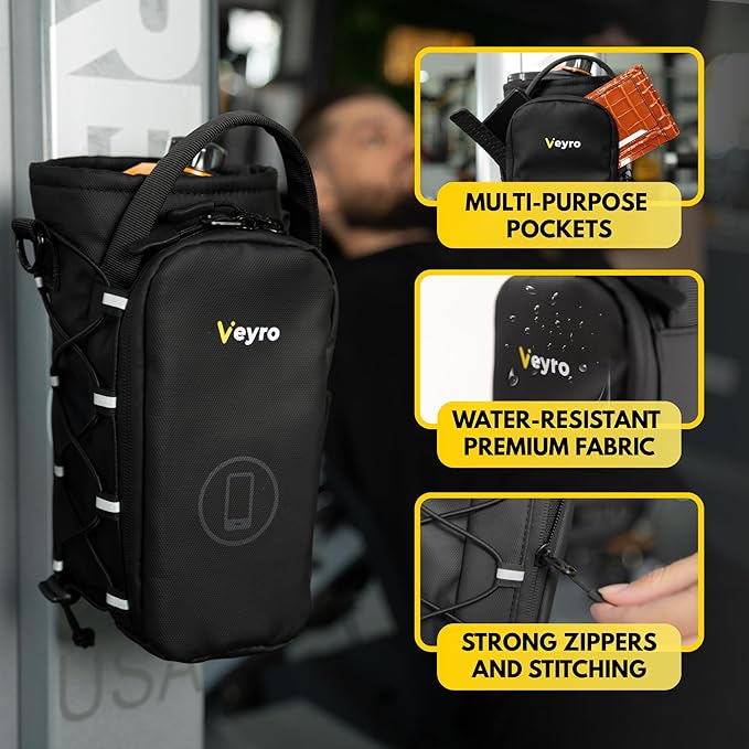 Veyro Magnetic Gym Bag with strong Magnetic Phone Holder - Gym water bottle bag holder for men and women - Compact Gym Crossbody Pouch - Compact Crossbody Pouch (Black)