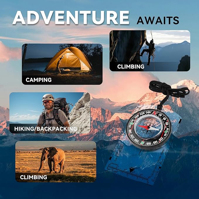 Compass Hiking Survival, Wilderness Survival Compass for Kids- Magnetic Gear Set Navigation Map- Backpacking Camping Hunting Survival