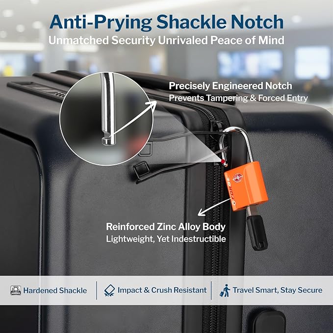 Forge Small TSA Approved Luggage Locks: Ultra Secure Dimple Key Travel Locks Alloy Body. for Luggage, Travel Cases, Backpacks, Orange 4 Pack.