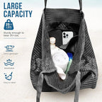 HOHOM Beach Bags for Women, Summer Travel Mesh Tote Bag with Large Inner Pocket, Sandproof Woven Shoulder Handbag