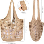 WantGor Crochet Bags, Beach Mesh Tote Bag Womens Shoulder Shopping Handbag Casual Travel Totes Bag Foldable Hobo Bags