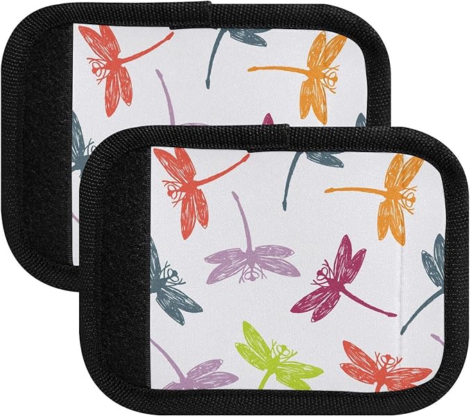4 PC Luggage Handle Wrap Luggage Handle Covers Tags for Suitcase Bags Travel Luggage Handle Identifier Gripper Dragonfly Colorful