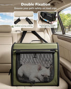 Dog Car Carrier Light Weight 24×17.7×20.5in, Dog Carrier Easy to Assemble, Dog Car Crate Portable and Breathable, Foldable Pet Carrier for Indoor and Outdoor, Dog Travel Crate with Curtain Green