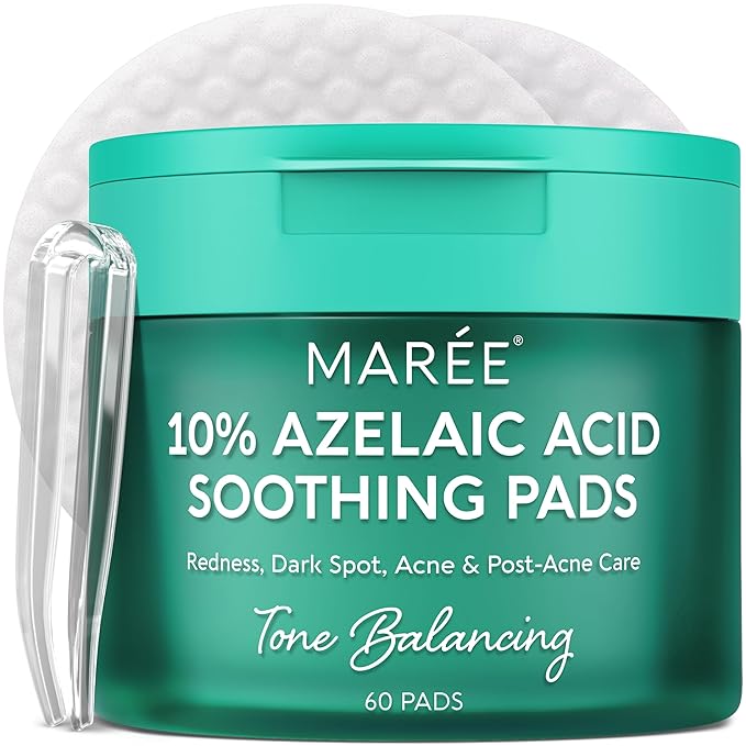 MAREE Azelaic Acid Acne Clearing Pads – Exfoliating Pads with Glycolic & Hyaluronic Acid for Face – 10% Azalecic Acid & Centella Redness Soothing Pad – Zero Pore Facial Toner Pad – Acido Azelaico
