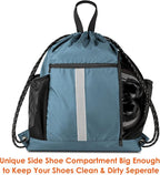 BeeGreen Blue Sport Cinch Bag String Backpack with Shoe Compartment and Two Side Mesh Pockets Machine Washable Sturdy Gymsack Drawstring Sackpack