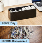 Tatuo 2 Pcs Cable Organizer Box with Wire Ties, Plastic Cord Storage Box with Lid, Electronics Organizer for Home Office Desk Organizers and Accessories (Black)